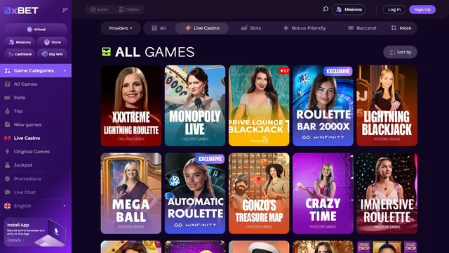 0xbet casino live games