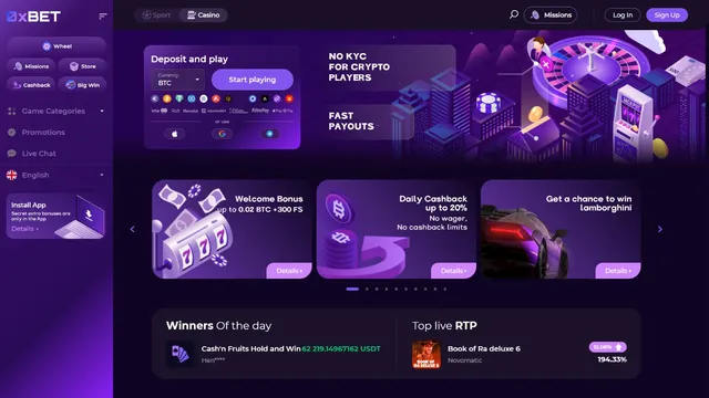 0xbet casino website screen