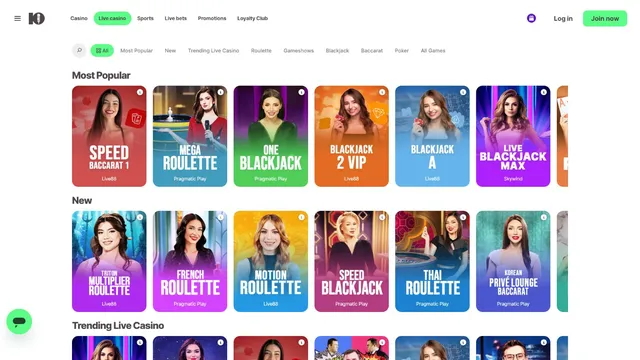 10bet casino live games