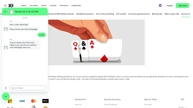 10bet casino support