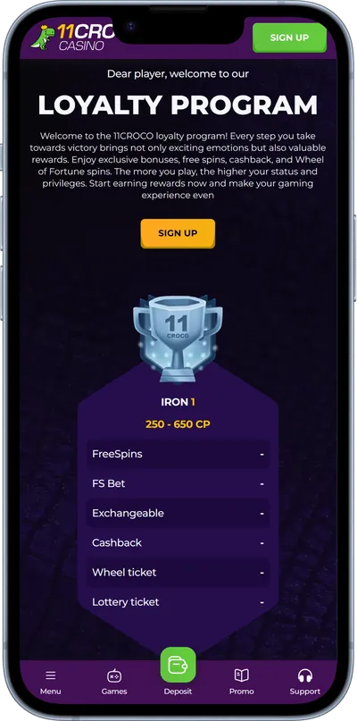 11croco  casino vip program phone screen