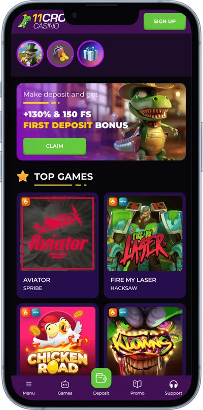 11croco casino phone screen