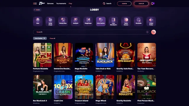 21bit casino live games