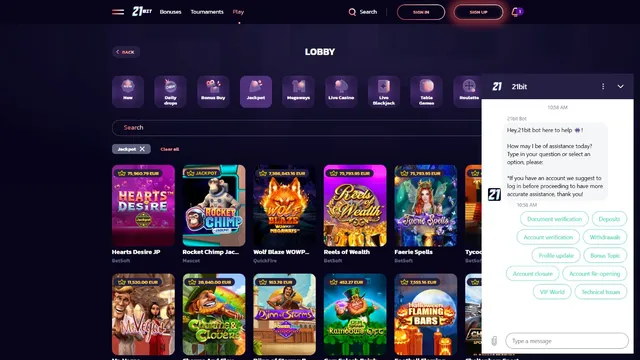 21bit casino support