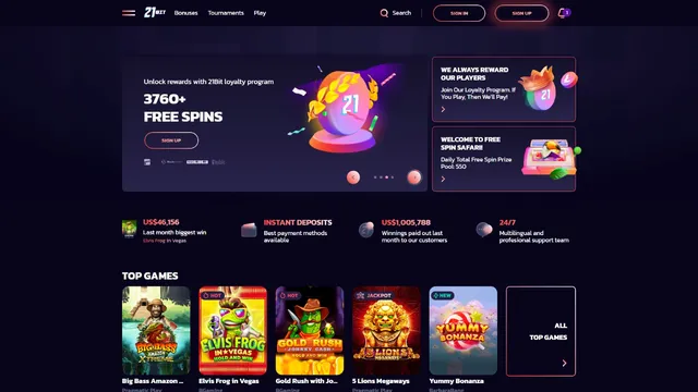 21bit casino website screen