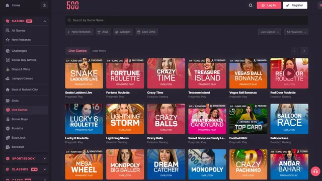 500 casino live games