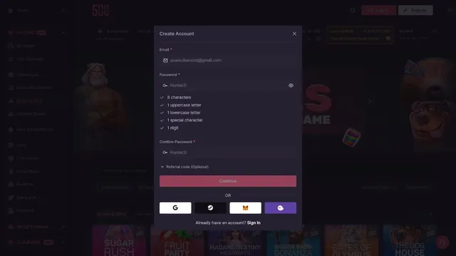 500 casino registration