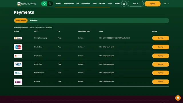 50crowns casino payments