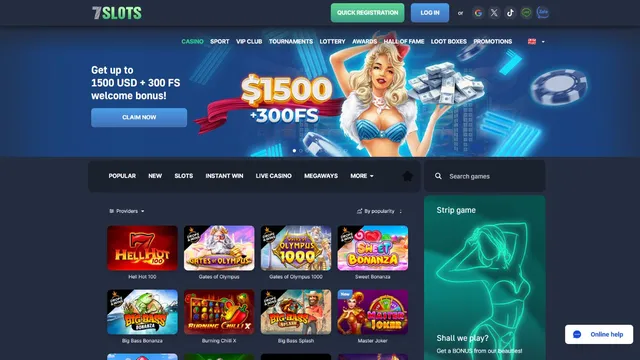 7slots casino website screen