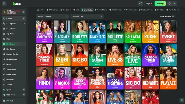 87.com casino live games