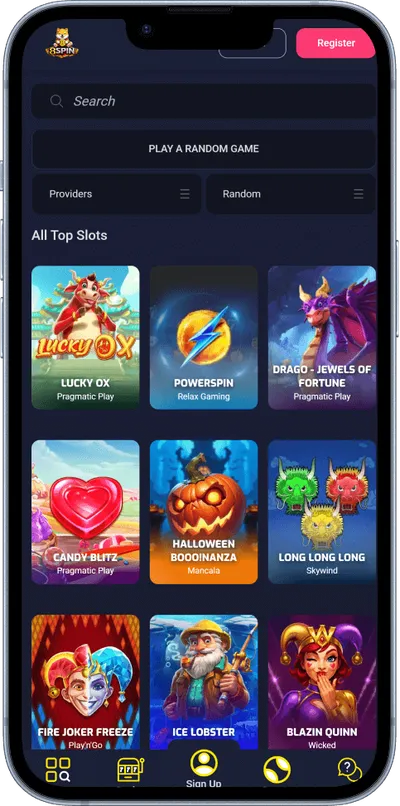 8spin Casino phone screen top games