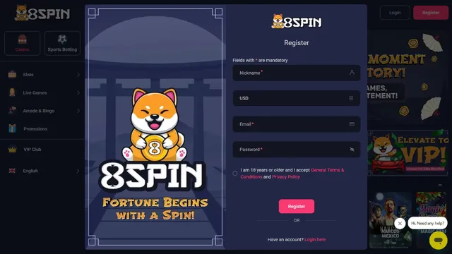 8spin casino registration