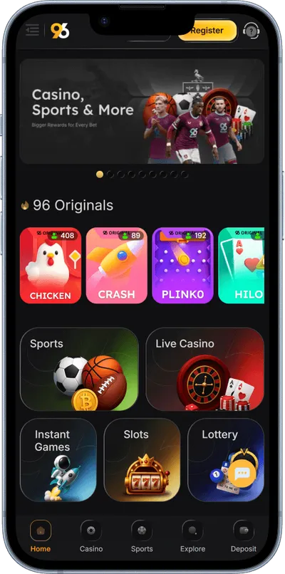 96 Casino pnone screen main