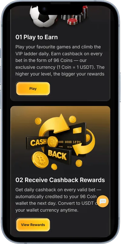 96 Casino pnone screen vip level