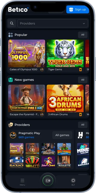 Betico casino phone screen