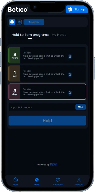 Betico casino token phone screen