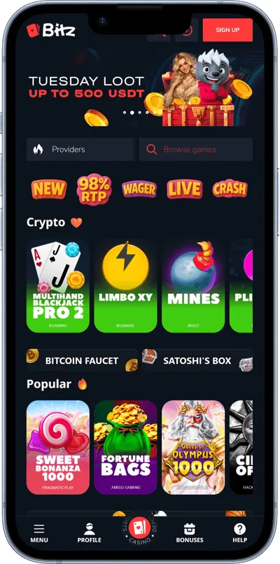 Bitz Casino phone screen main