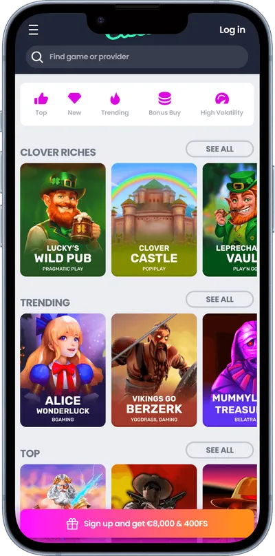 CrocoSlots Casino slot games phone screen