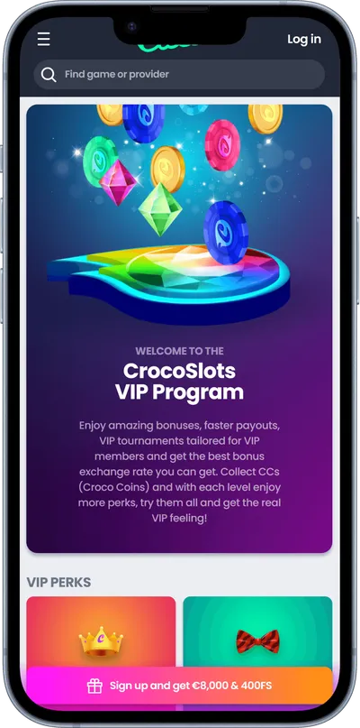 CrocoSlots Casino vip phone screen