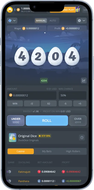 DuckDice Casino phone lottery