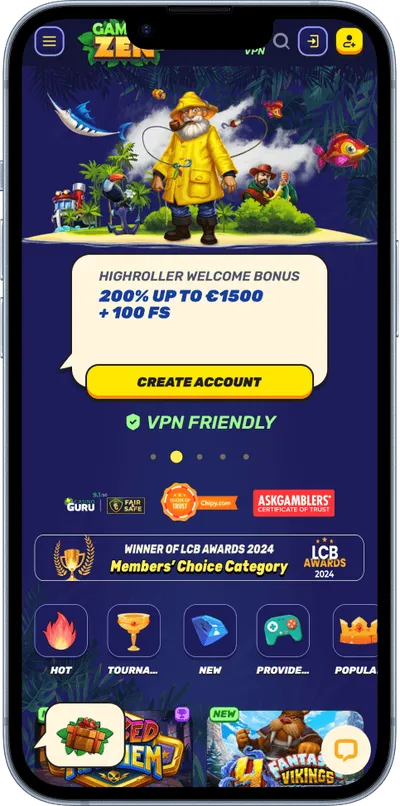 Gamblezen Casino phone screen main