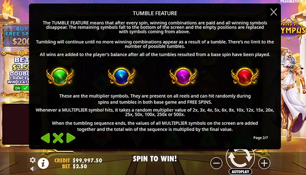 Gates of Olympus slot features screen