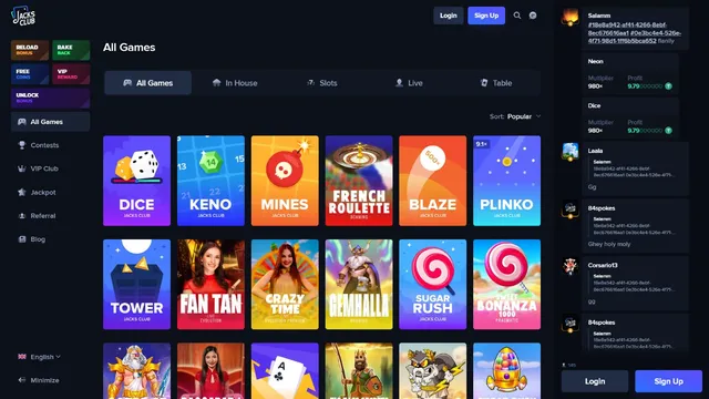 Jacksclub casino games