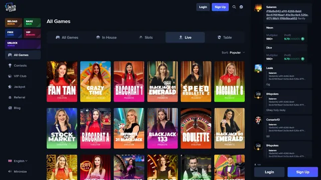 Jacksclub casino live games