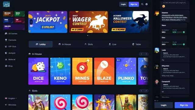 Jacksclub casino website screen