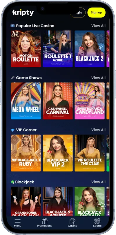 Kripty Casino phone live games