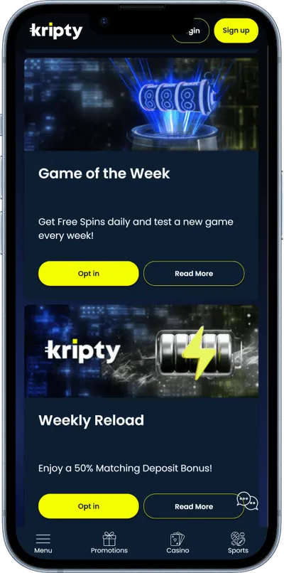 Kripty Casino phone promotions