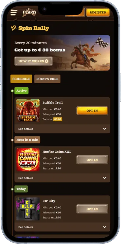 Lizaro casino phone screen rally