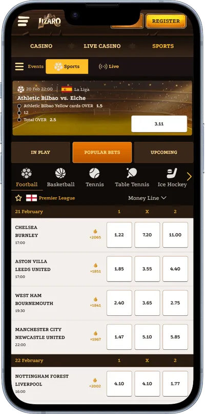 Lizaro casino phone screen sports betting