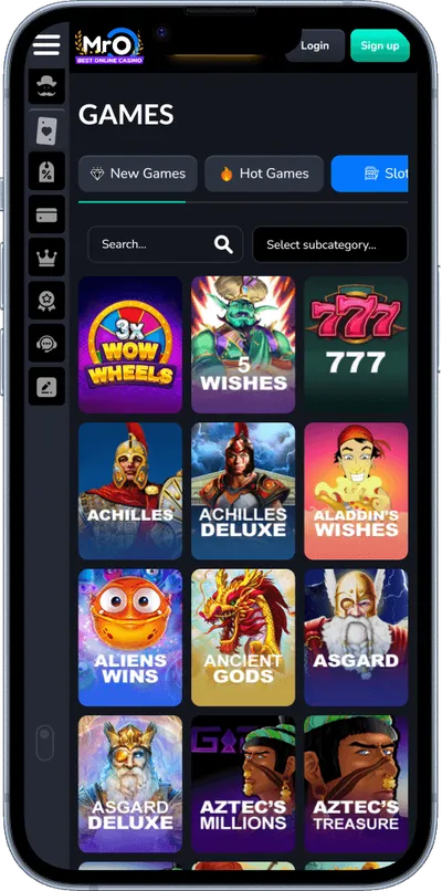 MrO Casino phone screen games