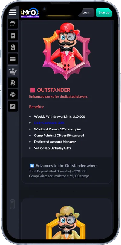 MrO Casino phone screen vip