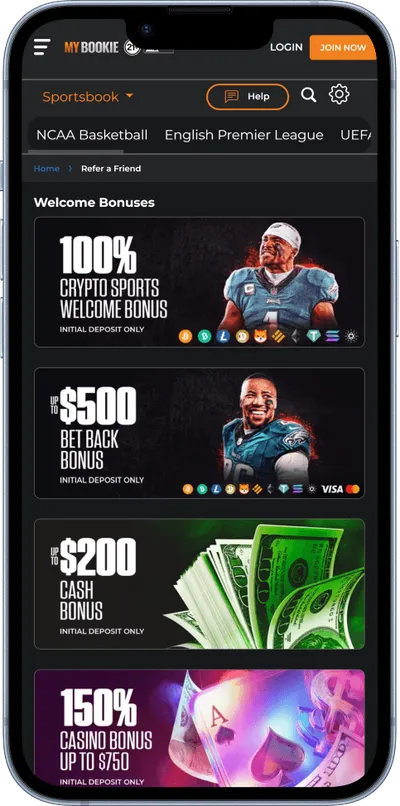 MyBookie Casino phone screen promo