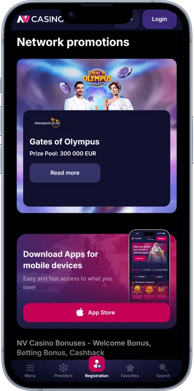 NV Casino phone screen promo