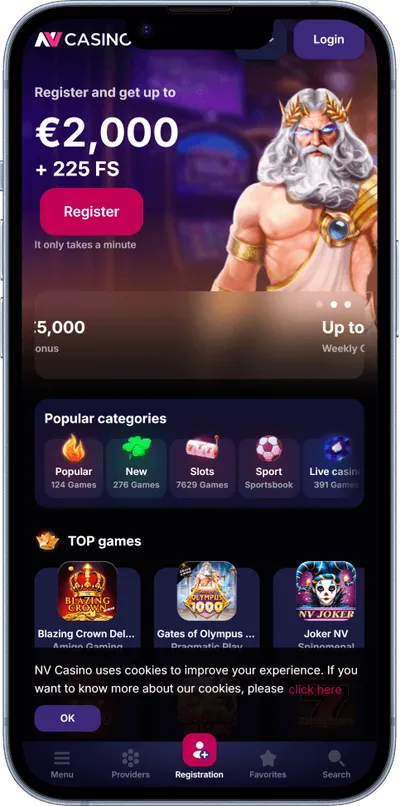 NV Casino phone screen welcome bonus
