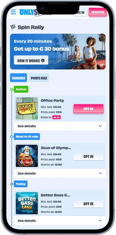 Onlyspins Casino phone screen promo