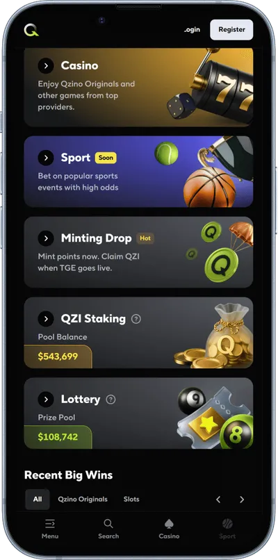 Qzino Casino phone screen tournament
