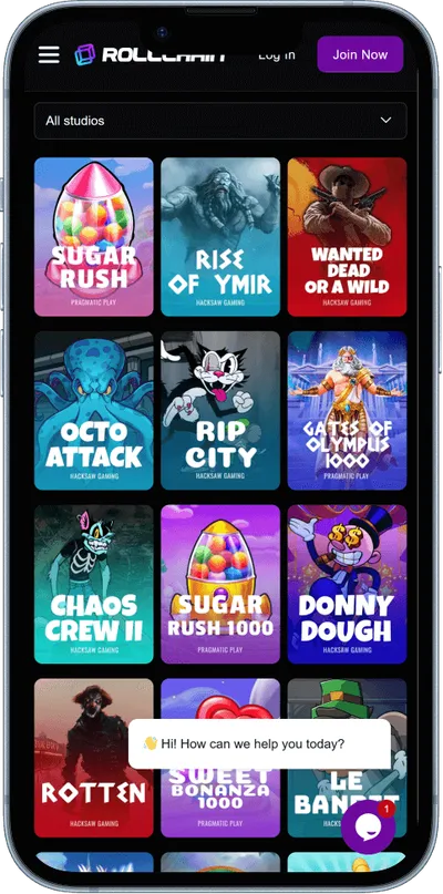 Rollchain Casino phone screen slots
