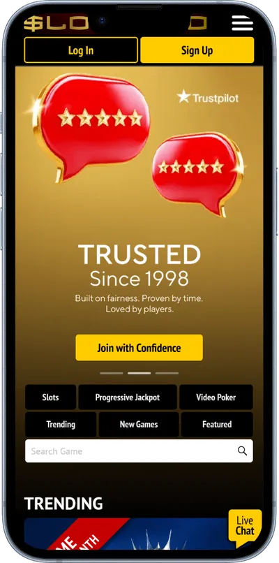 Slotland Casino phone screen main