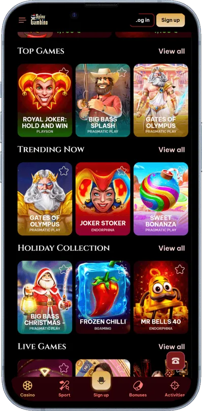 SpinoGambino Casino phone top games