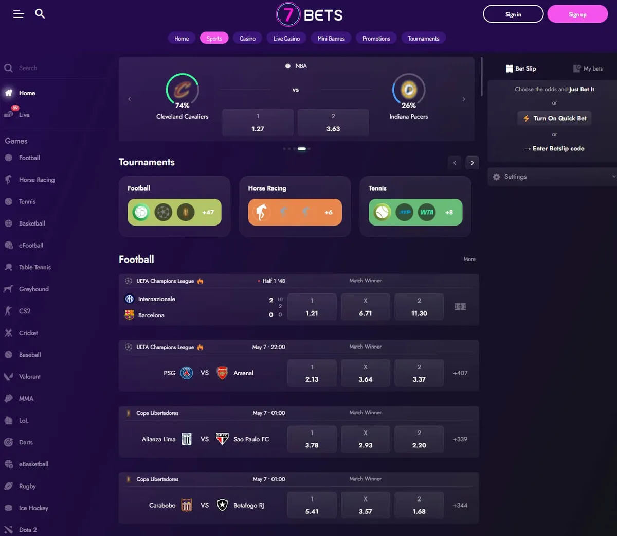 7Bets casino sport games overview