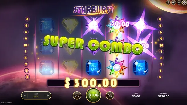 Starburst slot super combo win screen