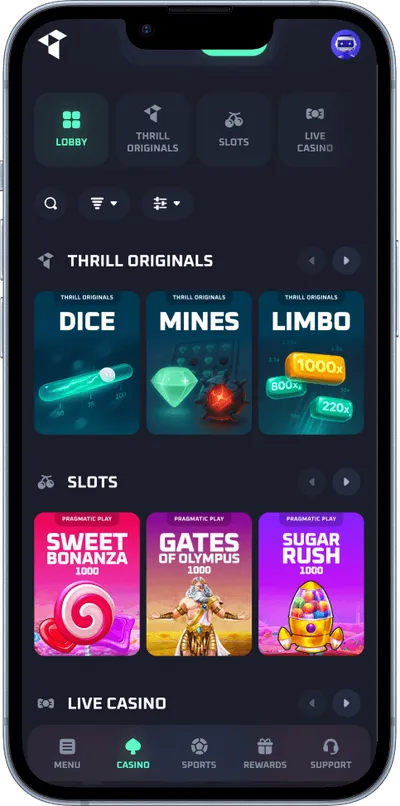 Thrill Casino phone main