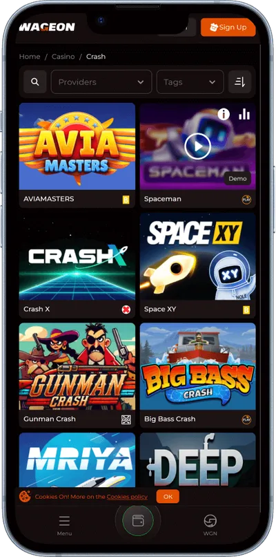 Wageon Casino phone screen crash