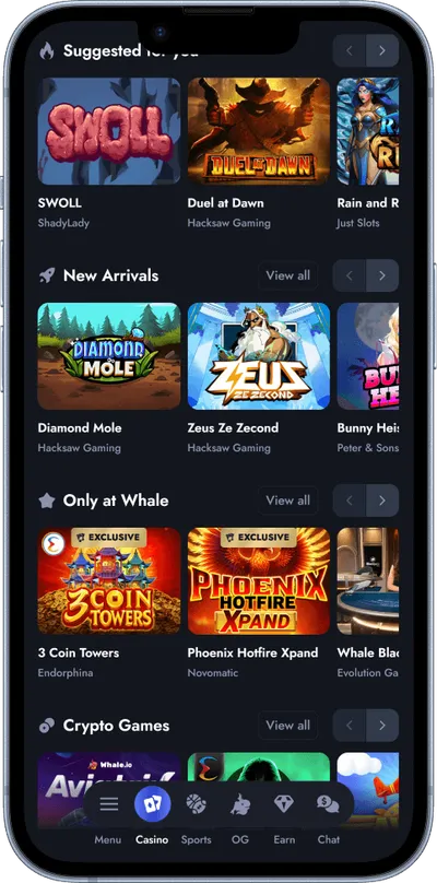 Whale.io Casino phone screen games