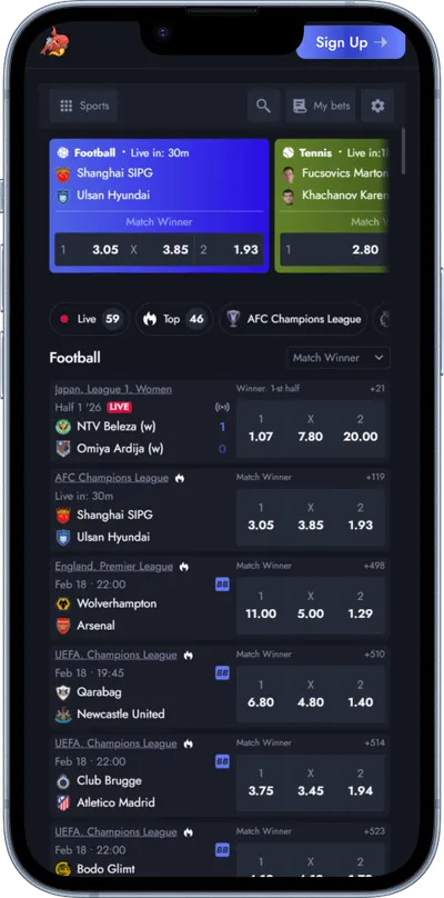 Whale.io Casino phone screen sports betting