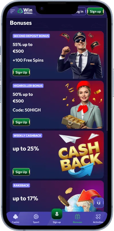 WinAirlines Casino phone bonuses
